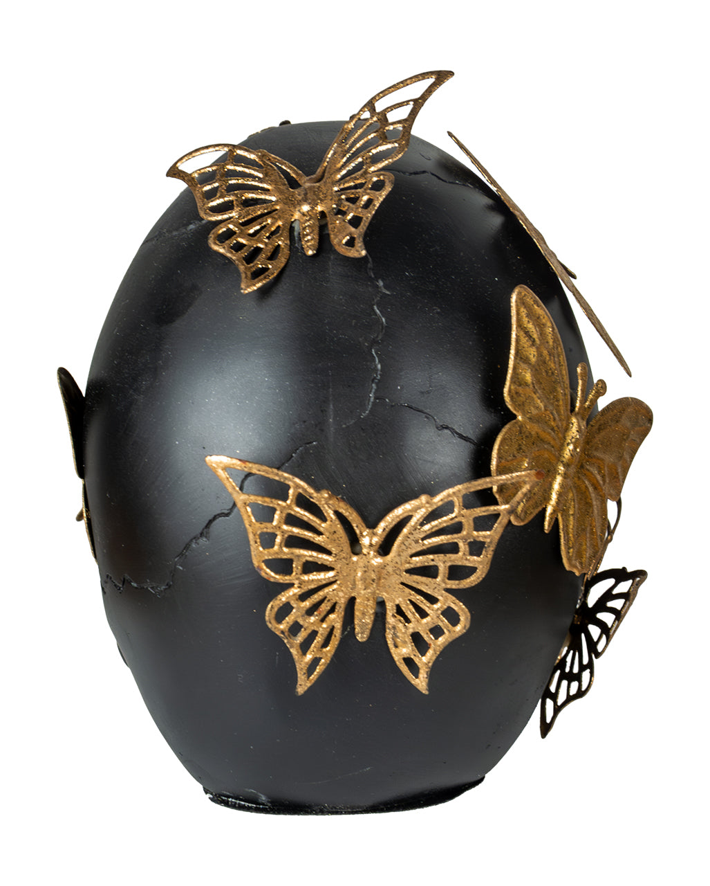 Black Skull With Golden Butterflies 15.5cm
