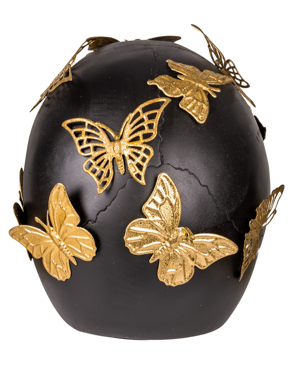 Calavera Negra Con Mariposas Doradas 19cm