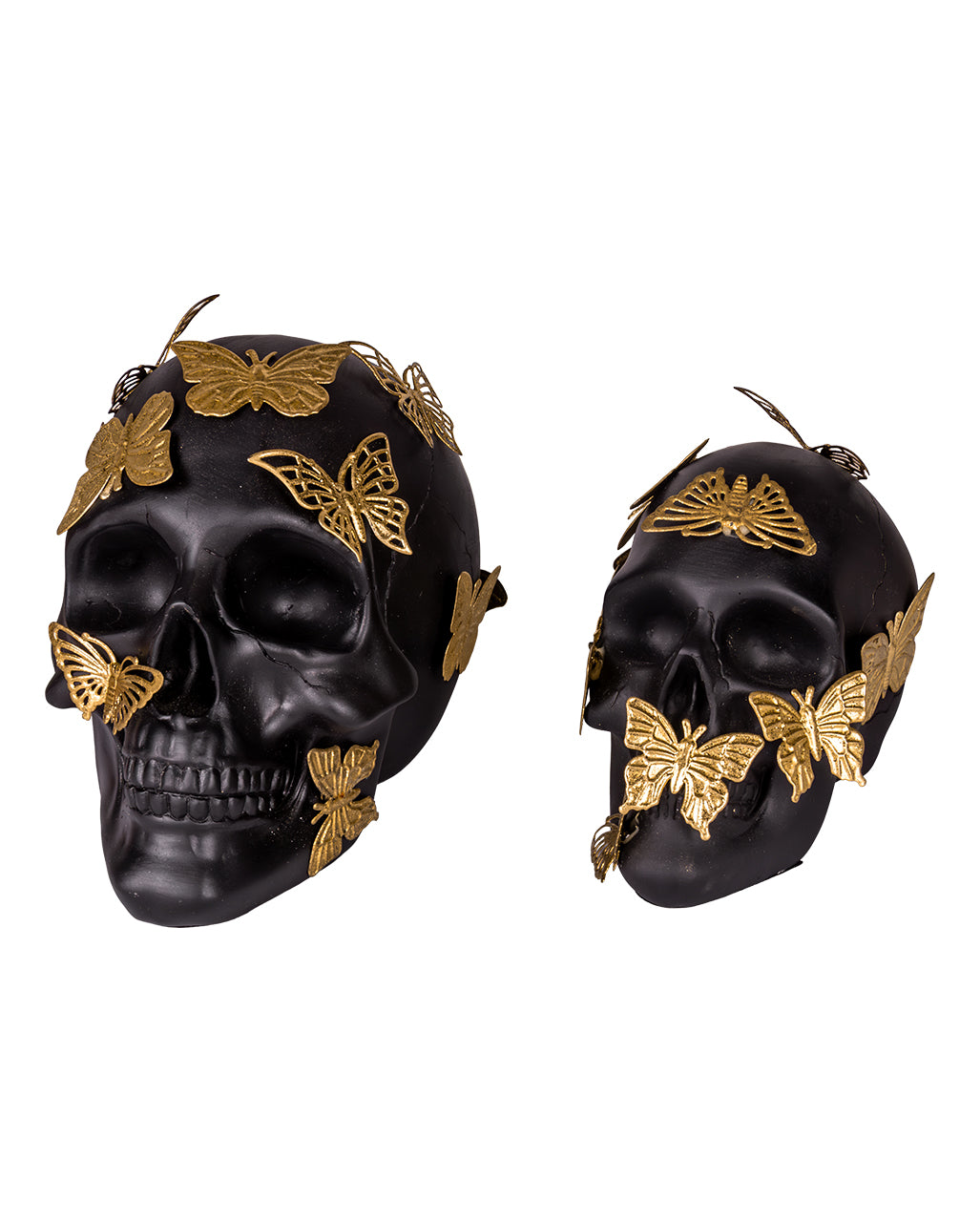 Calavera Negra Con Mariposas Doradas 19cm