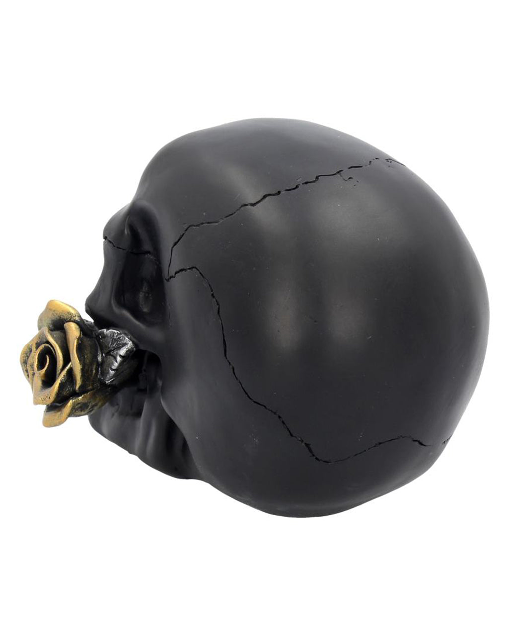 Schwarzer Totenschädel mit goldener Rose 15cm
