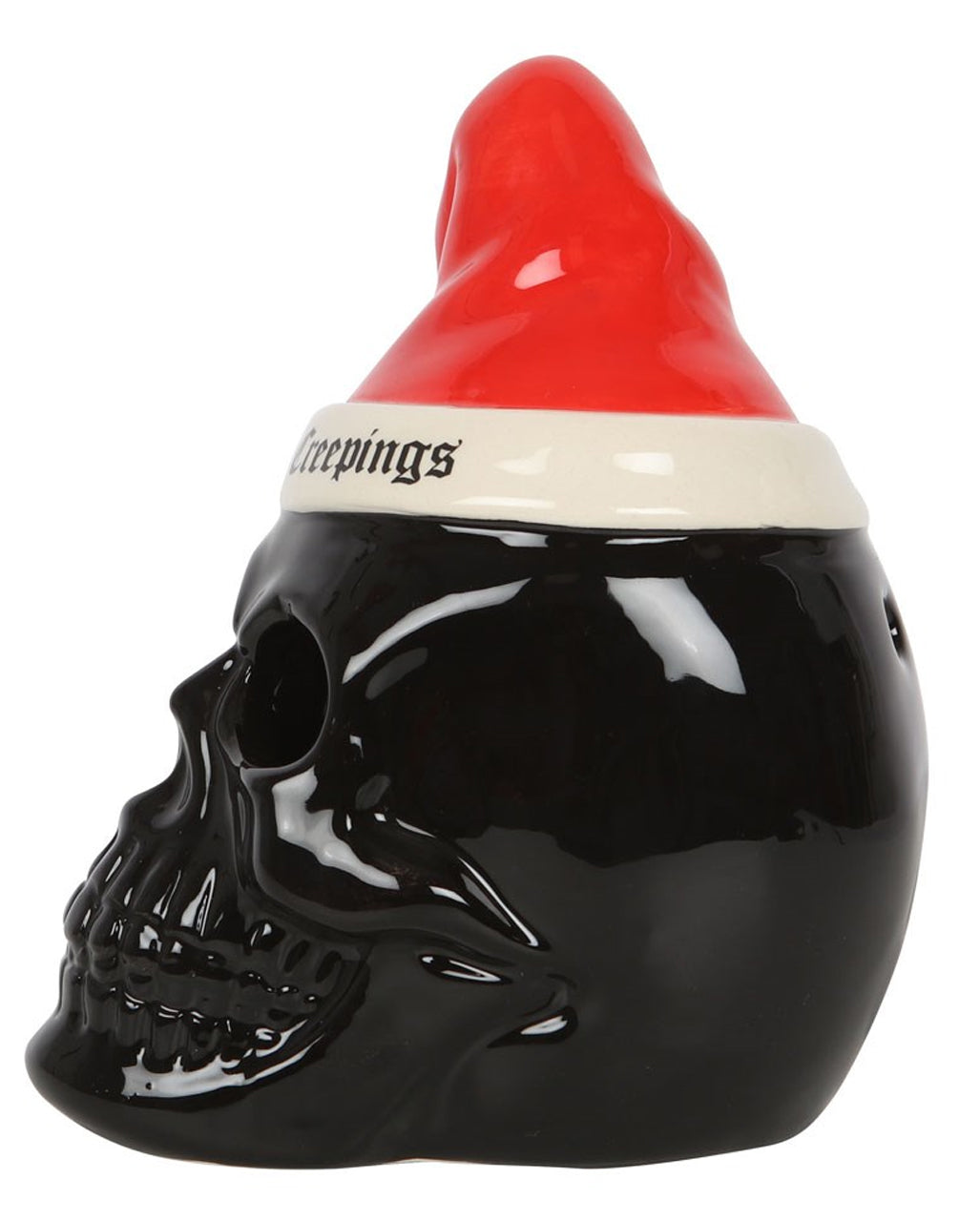 Schwarzer Totenkopf mit Nikolausmütze Teelichthalter