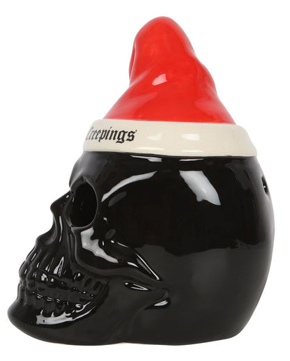 Schwarzer Totenkopf mit Nikolausmütze Teelichthalter