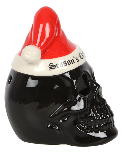 Schwarzer Totenkopf mit Nikolausmütze Teelichthalter