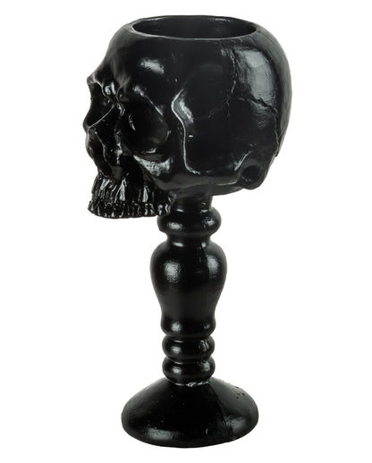 Schwarzer Totenkopf Teelichthalter auf Sockel 14,5cm