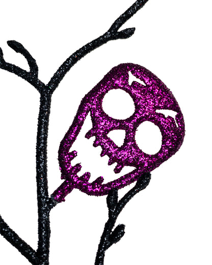 Black Branch With Purple Glittering Skulls 68cm