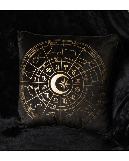 Schwarzes Astrology Wheel Kissen 35x35cm
