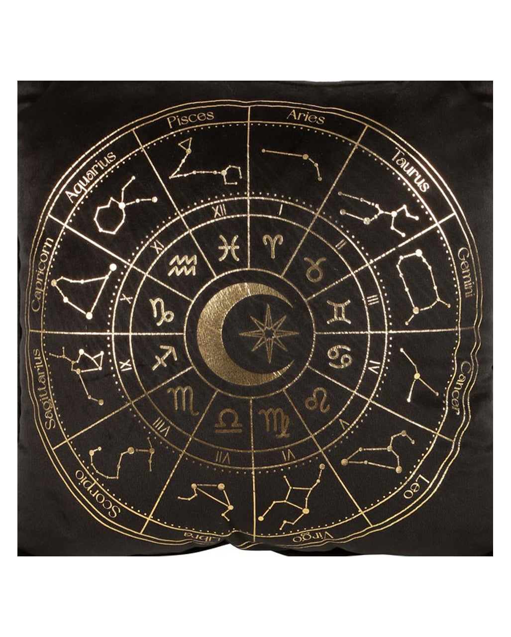 Schwarzes Astrology Wheel Kissen 35x35cm