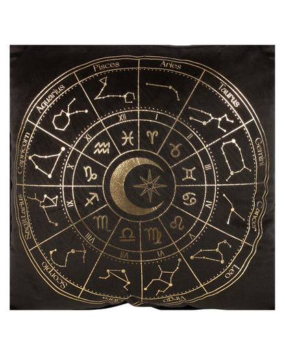 Schwarzes Astrology Wheel Kissen 35x35cm