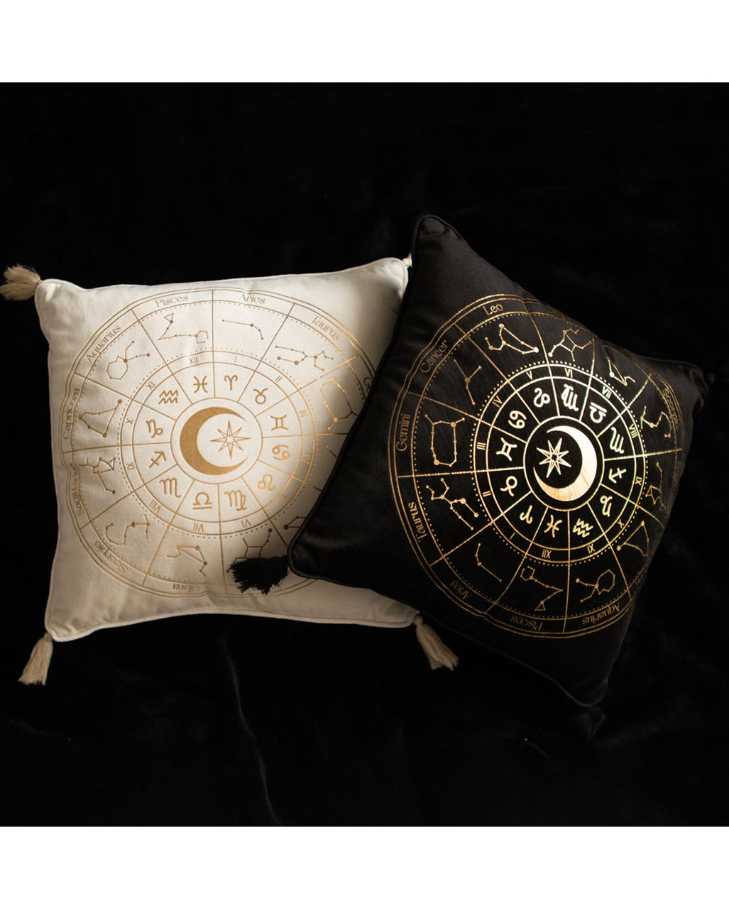 Schwarzes Astrology Wheel Kissen 35x35cm