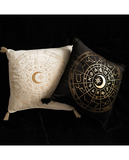 Schwarzes Astrology Wheel Kissen 35x35cm