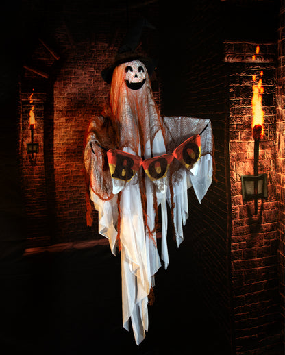 Floating Ghost With Witch's Hat, Movement, Sound & Light 120cm