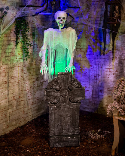 Scheletro Fantasma Galleggiante E Lapide Con Luce E Suono 175 Cm