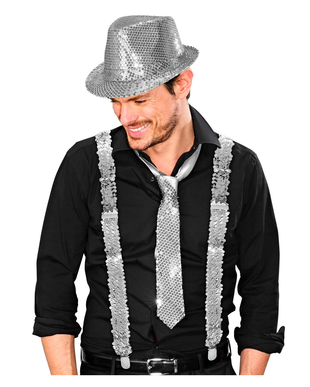 Silver Sequin Suspenders