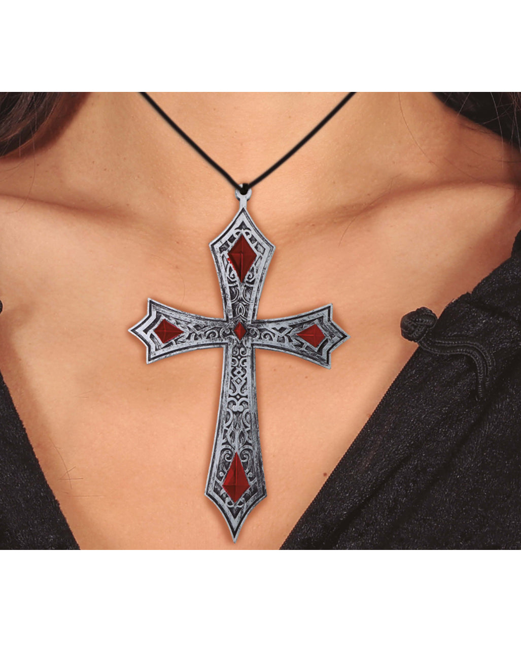 Silbernes Gothic Kreuz Kostümkette