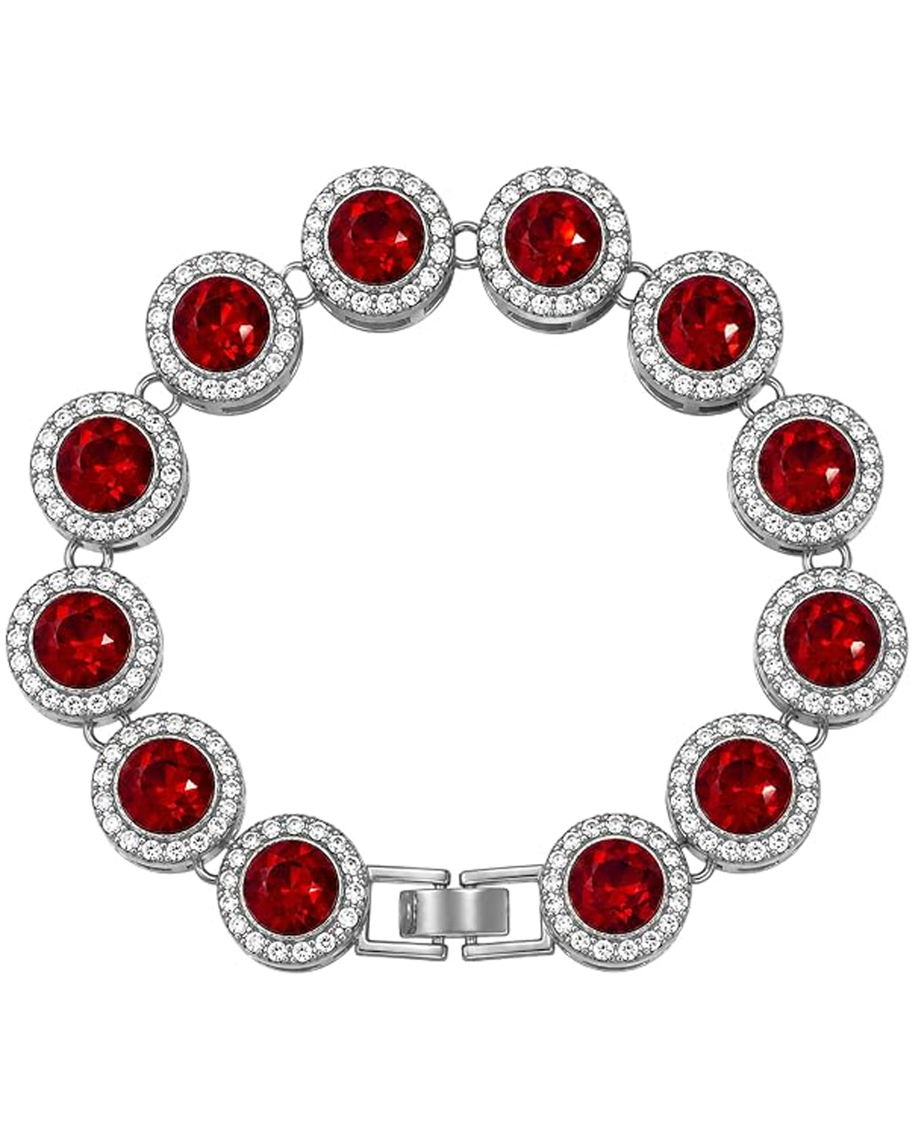 Bracciale in argento con strass e pietre decorative rosse