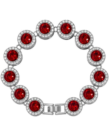 Bracciale in argento con strass e pietre decorative rosse