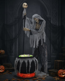 Skelett Warlock mit Kessel Halloween Animatronic 182cm