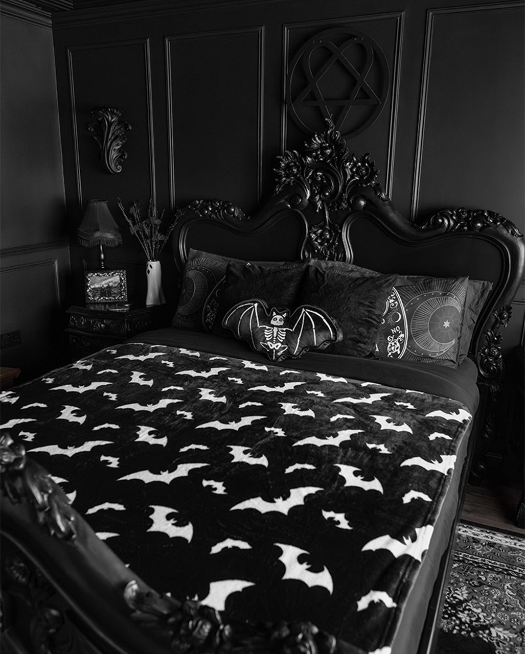 XL Gothic Kuscheldecke mit Fledermaus Motiv 152x178cm