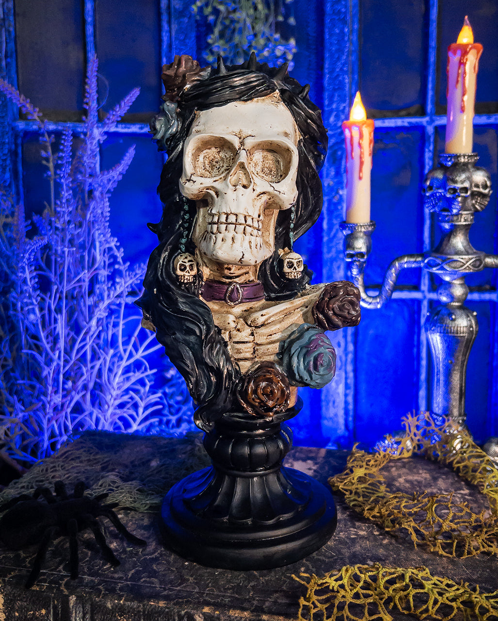 Skeleton Lady Bust With Roses & Skull 26,5cm