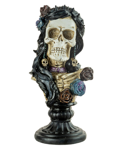 Skeleton Lady Bust With Roses & Skull 26,5cm