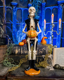 Skeleton Figure With Tails & Pumpkin 36cm