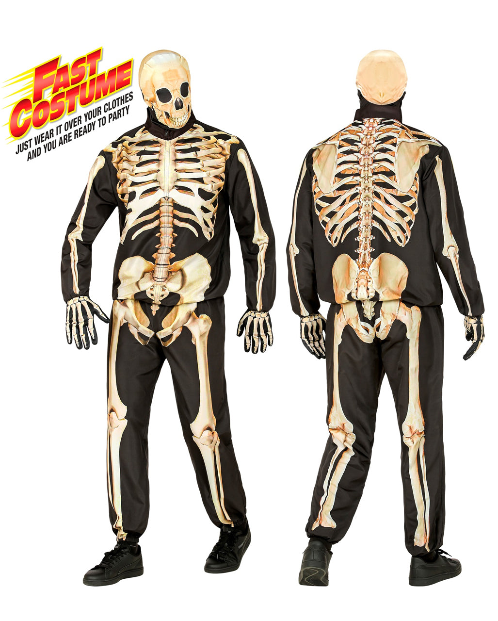 Skelett Schnellkostüm mit Maske & Handschuhe