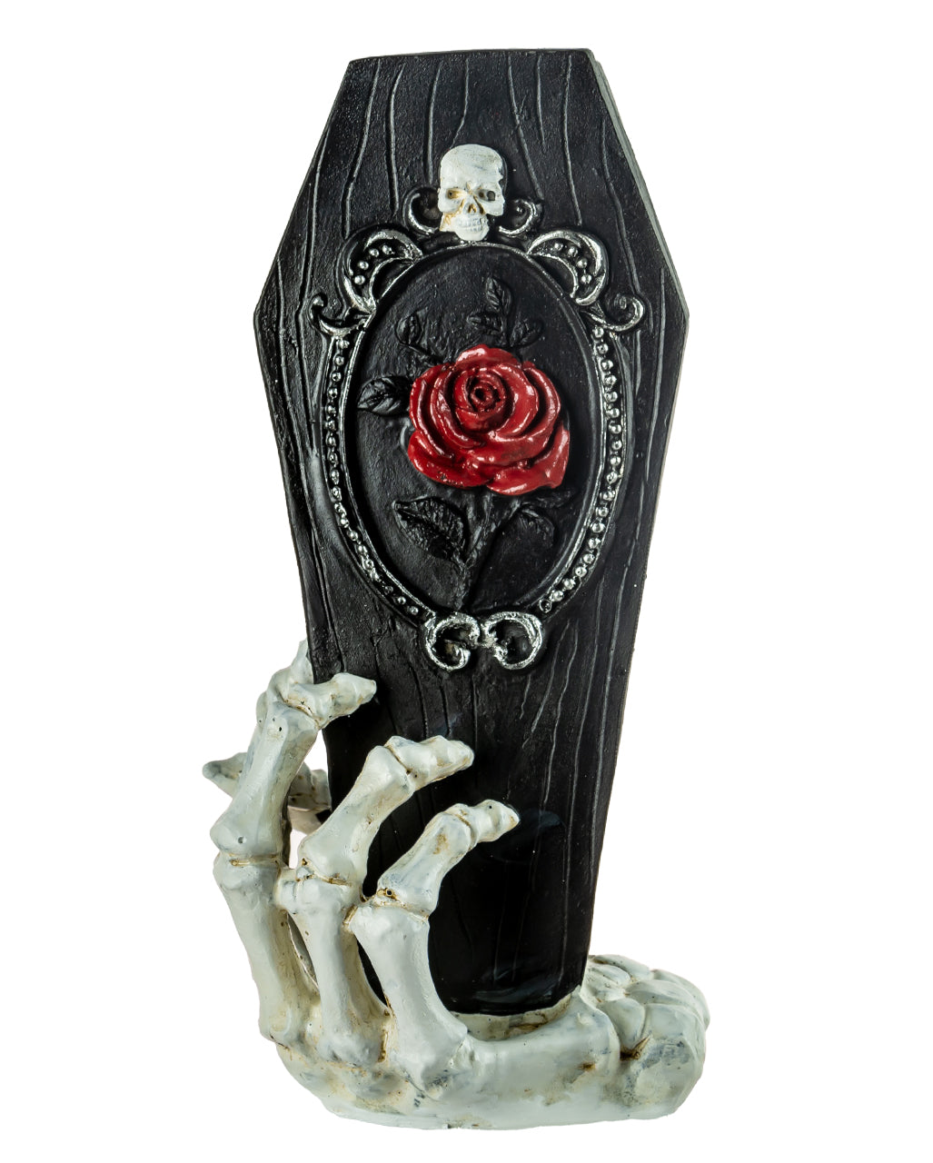 Skeleton Hand With Black Coffin 25cm