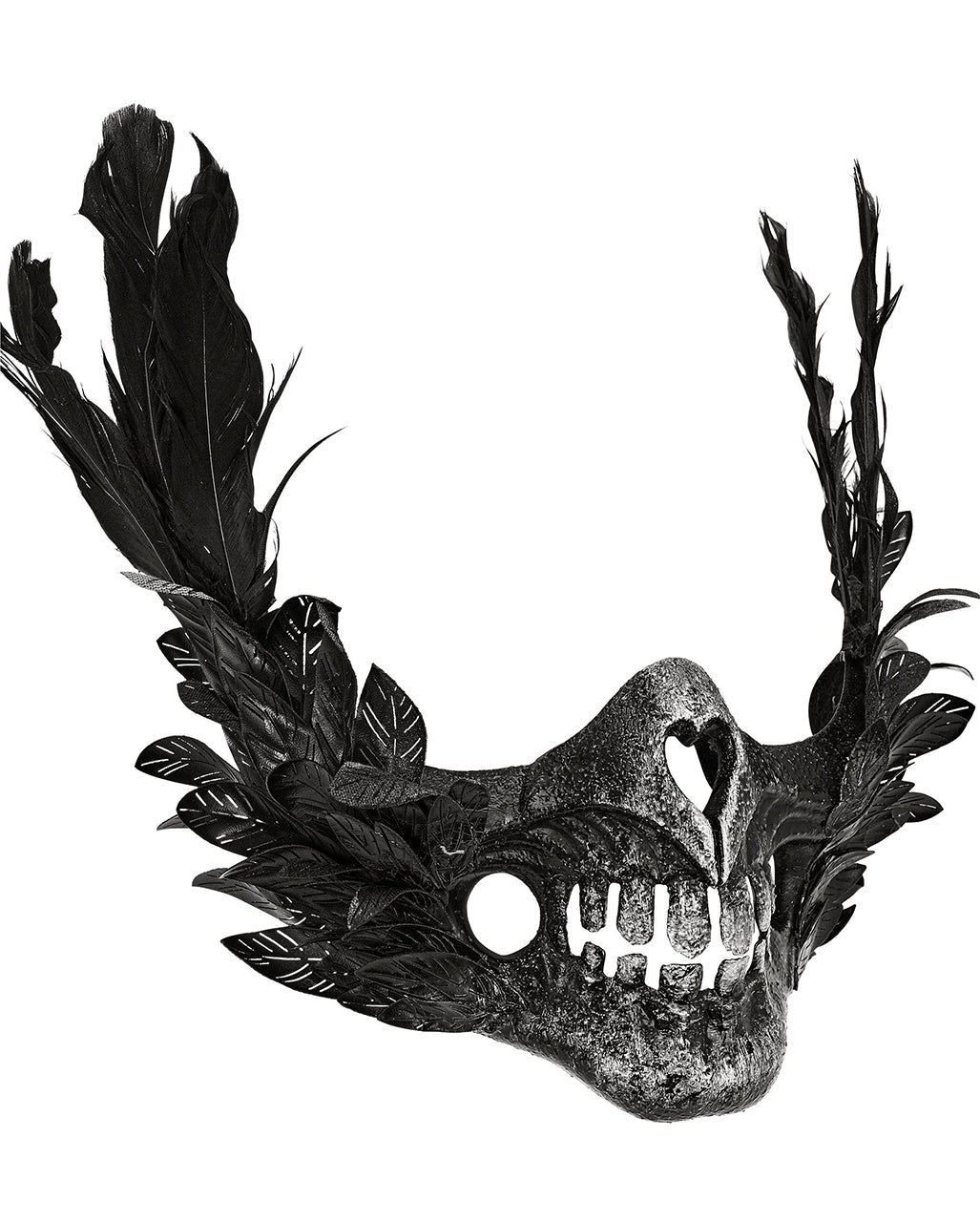 Maschera Con Bocca Scheletrica E Piume