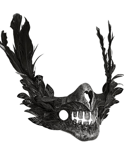 Maschera Con Bocca Scheletrica E Piume