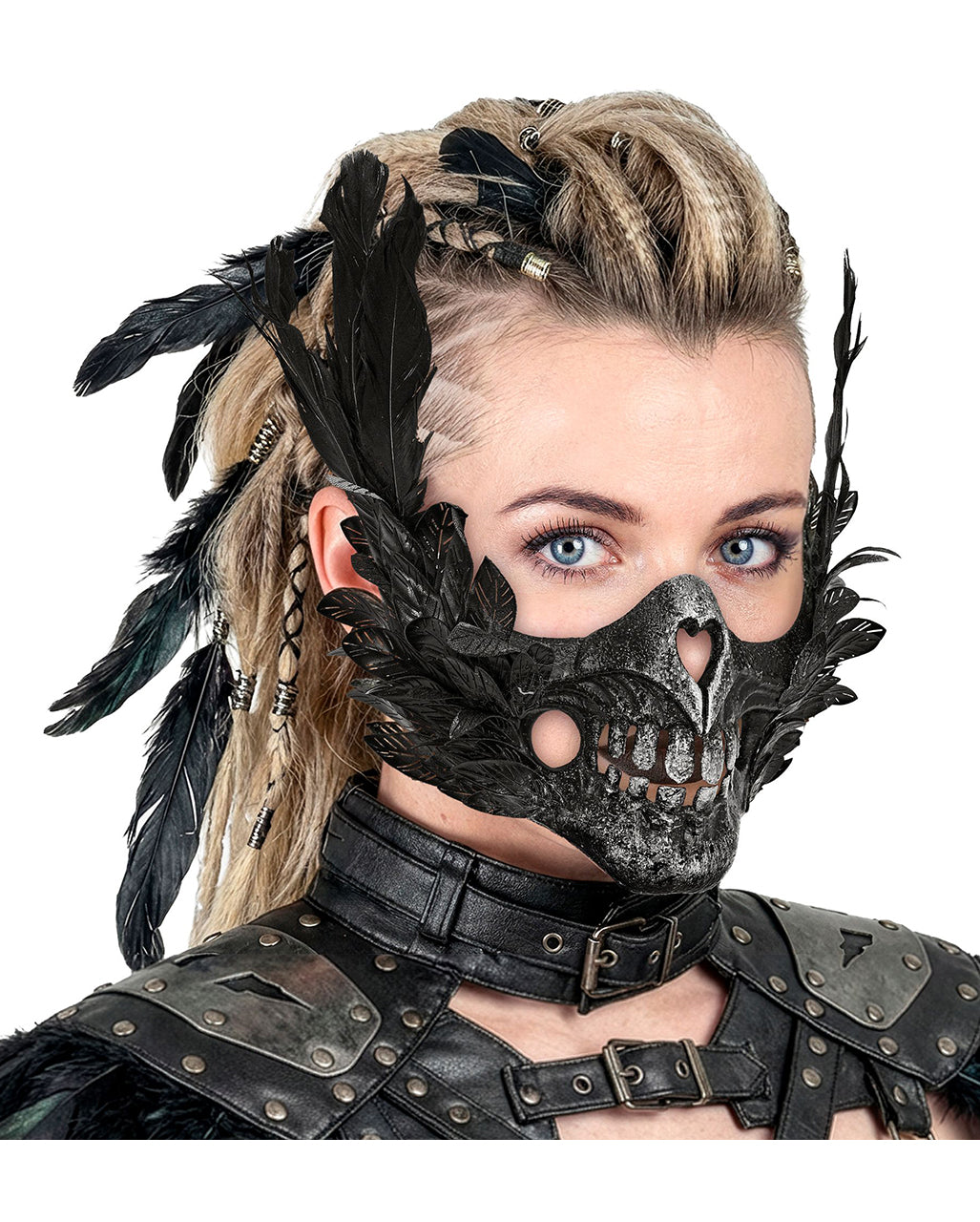 Maschera Con Bocca Scheletrica E Piume