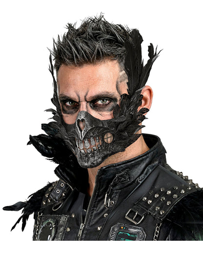 Maschera Con Bocca Scheletrica E Piume