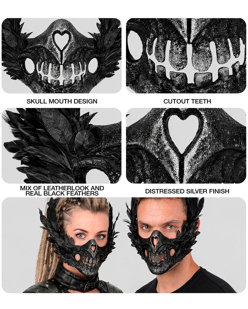 Maschera Con Bocca Scheletrica E Piume