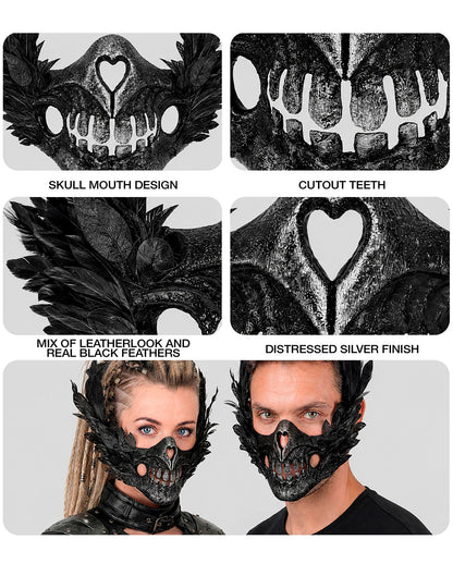 Maschera Con Bocca Scheletrica E Piume