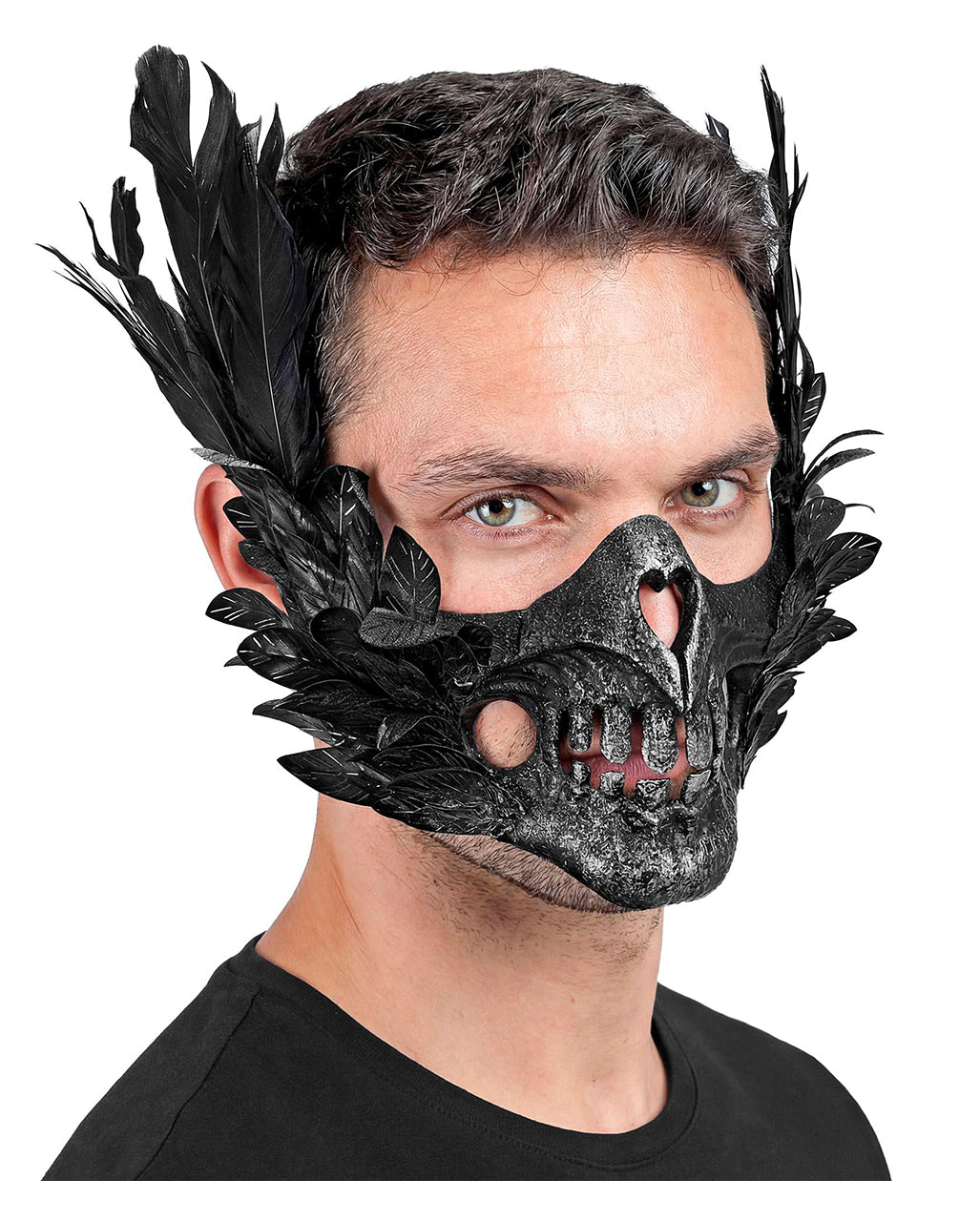 Maschera Con Bocca Scheletrica E Piume