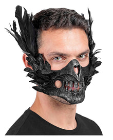 Skelettmund Maske mit Federn