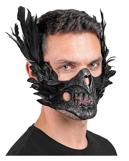 Maschera Con Bocca Scheletrica E Piume