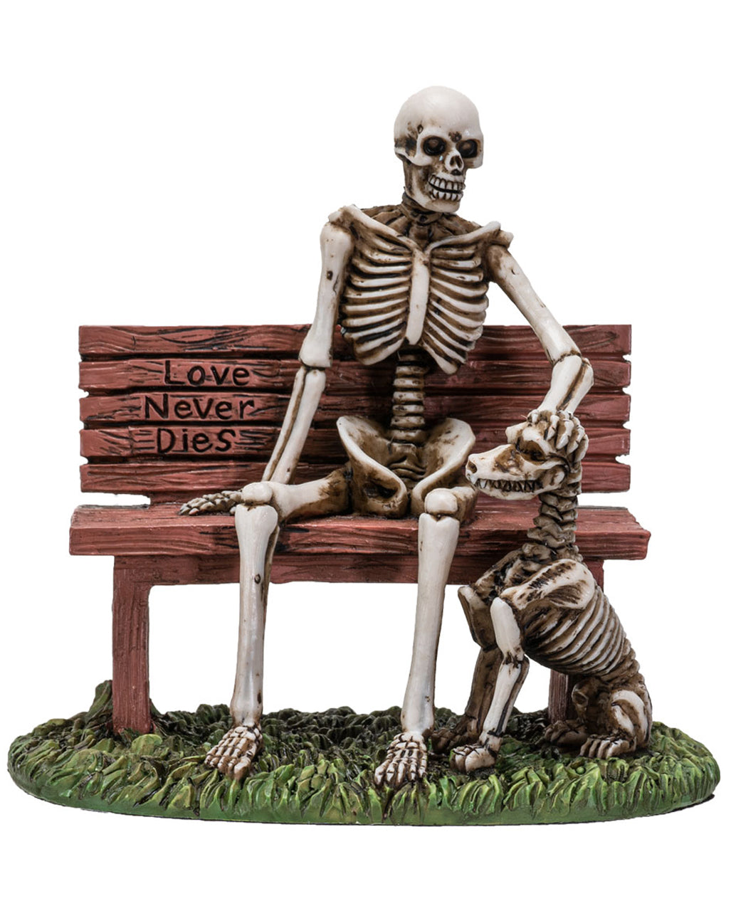 Skelett Figur auf Gartenbank mit Hund 12cm