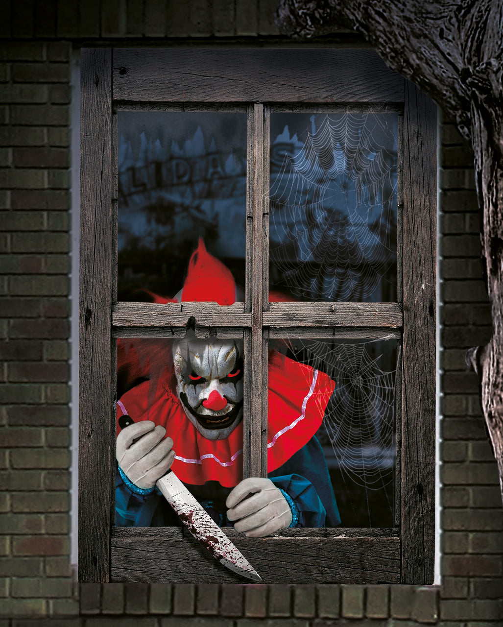 Slasher The Clown Decoración Falsa Para Ventana De Halloween 80x120cm