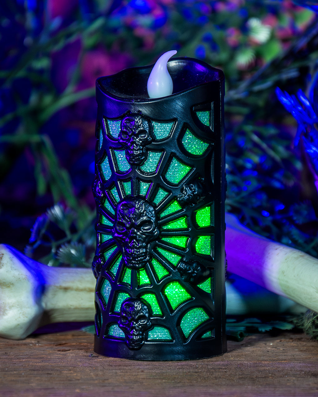 Spiderweb Skull LED Kerze 10,5cm