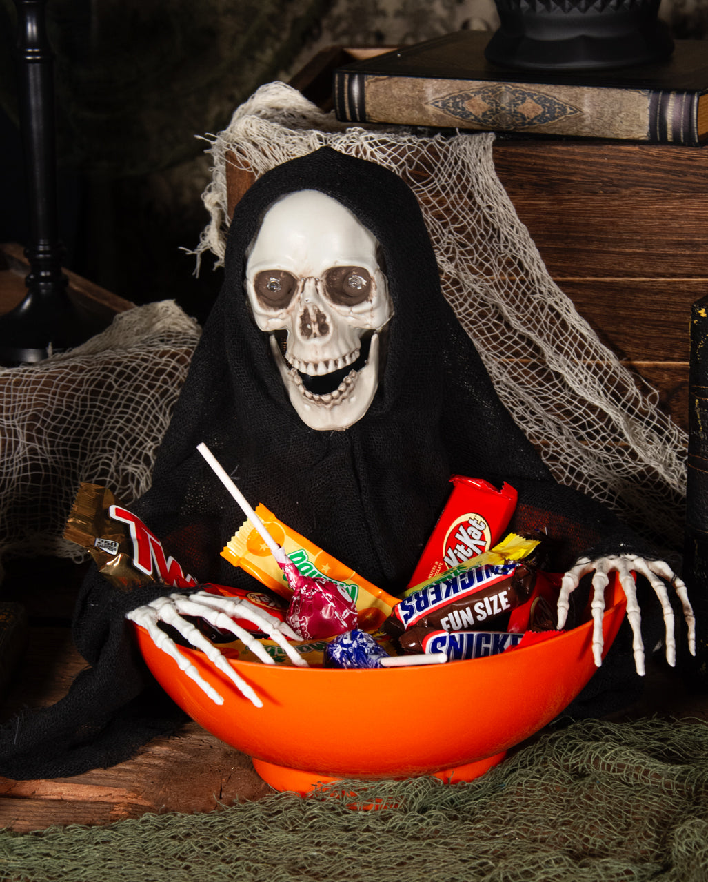 Spooky Bonbonschüssel mit schnappendem Grim Reaper