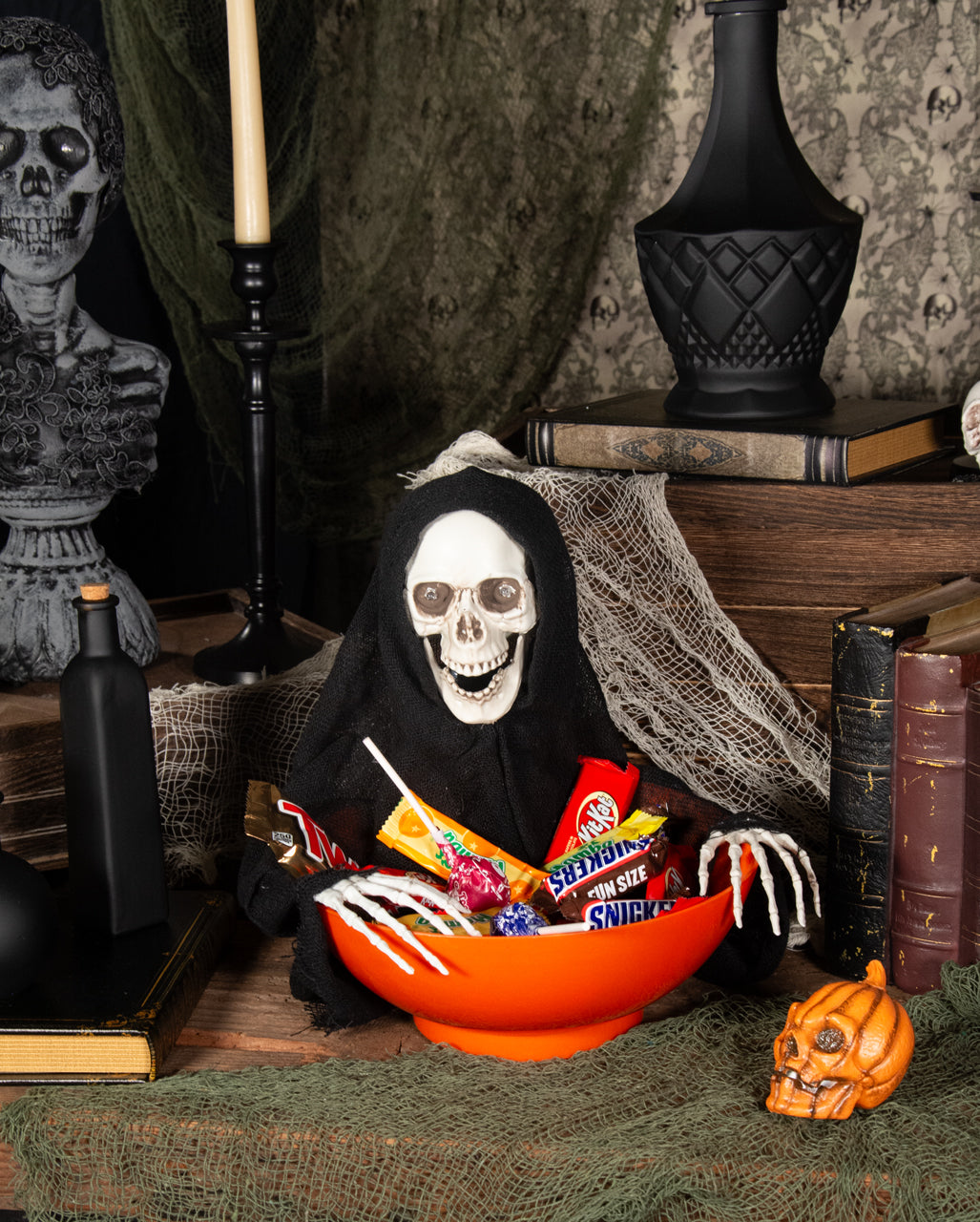 Spooky Bonbonschüssel mit schnappendem Grim Reaper