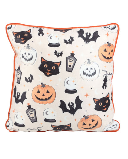Spooky Cat & Pumpkin Decorative Cushion 33x33cm