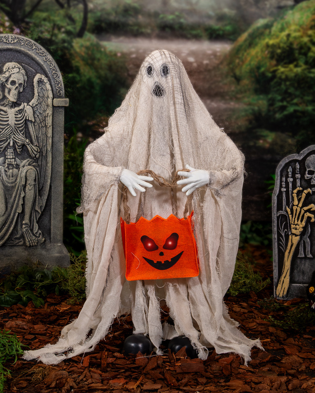 Spooky Trick Or Treat Ghost Animatronic With Light, Sound & Movement 90cm