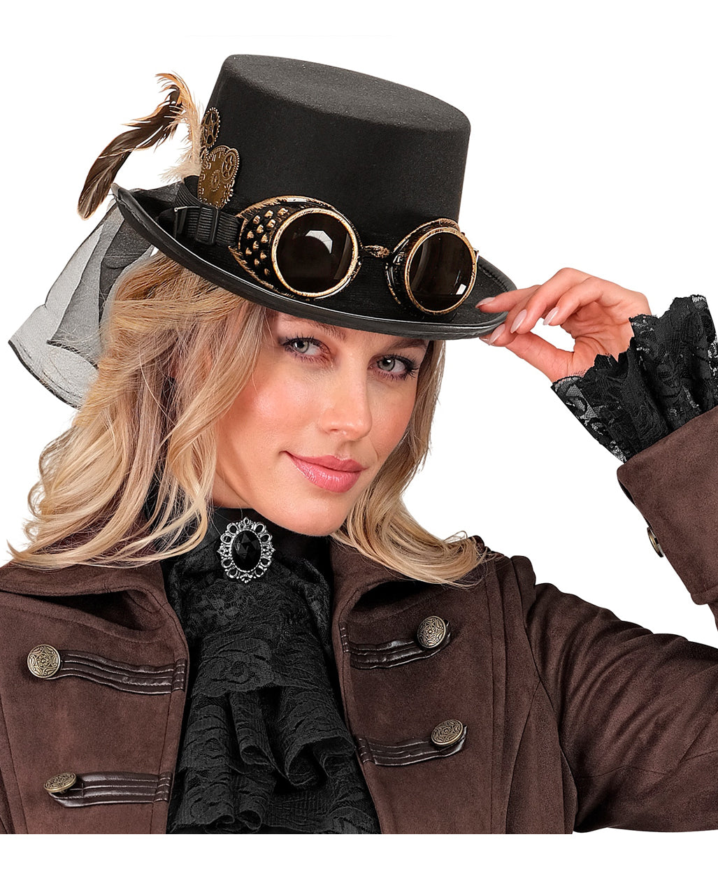 Steampunk Kostüm Zylinder mit Fliegerbrille