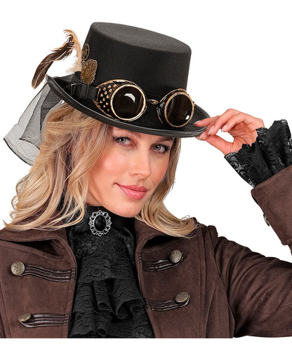 Steampunk Kostüm Zylinder mit Fliegerbrille