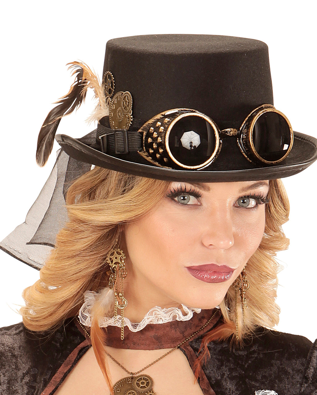 Steampunk Kostüm Zylinder mit Fliegerbrille