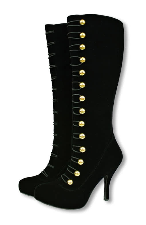 Samtstiefel mit goldfarbenen Knöpfen