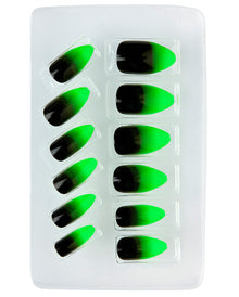 Stileto Fingernägel Schwarz / Neongrün 12 St.