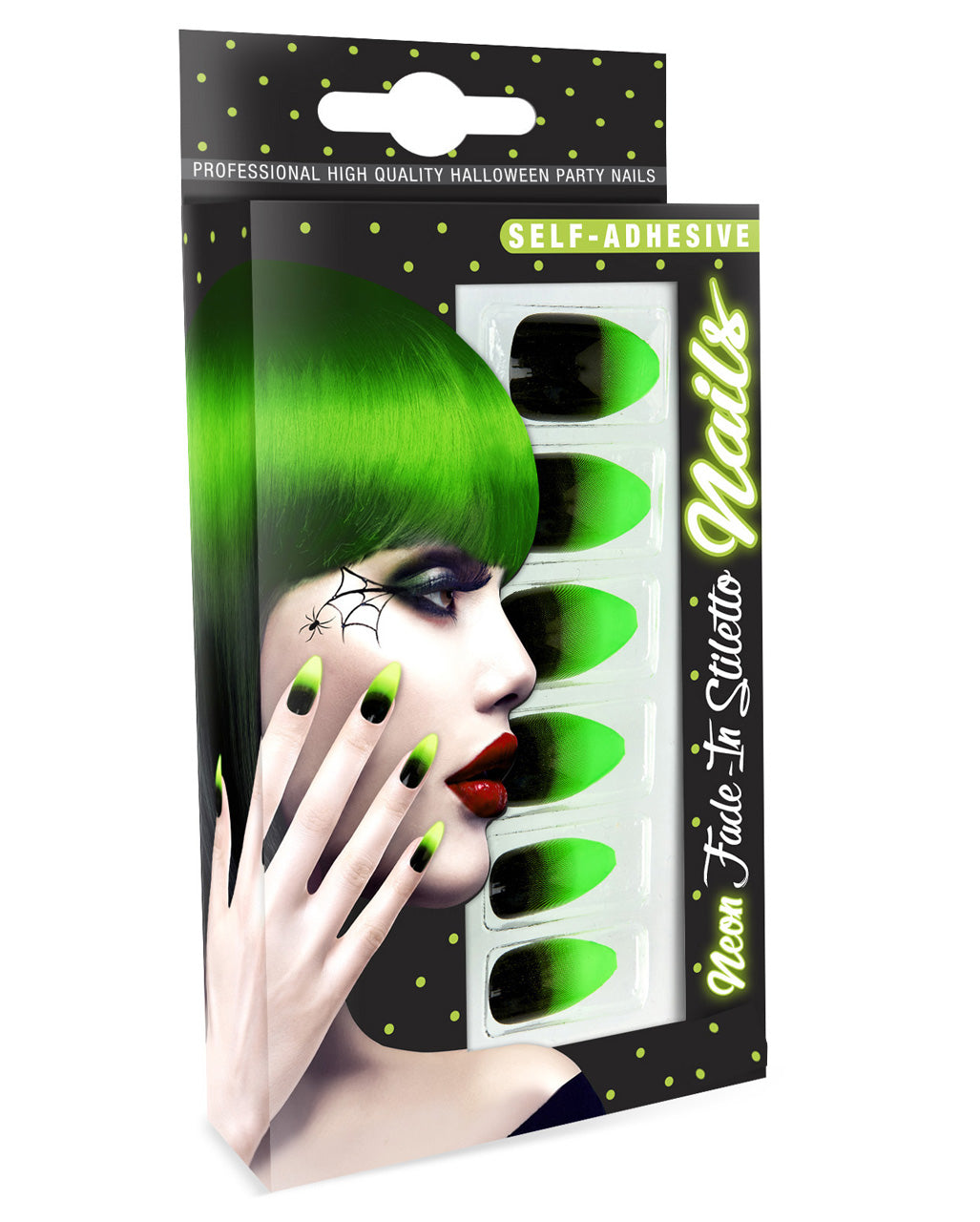 Stileto Fingernägel Schwarz / Neongrün 12 St.