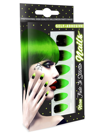 Stileto Fingernägel Schwarz / Neongrün 12 St.